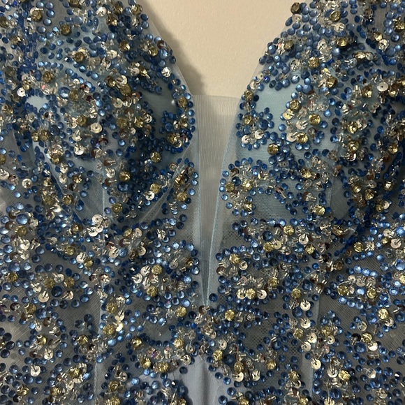 Ellie Wilde Light Blue Beaded Prom Dress - Picture 7 of 9